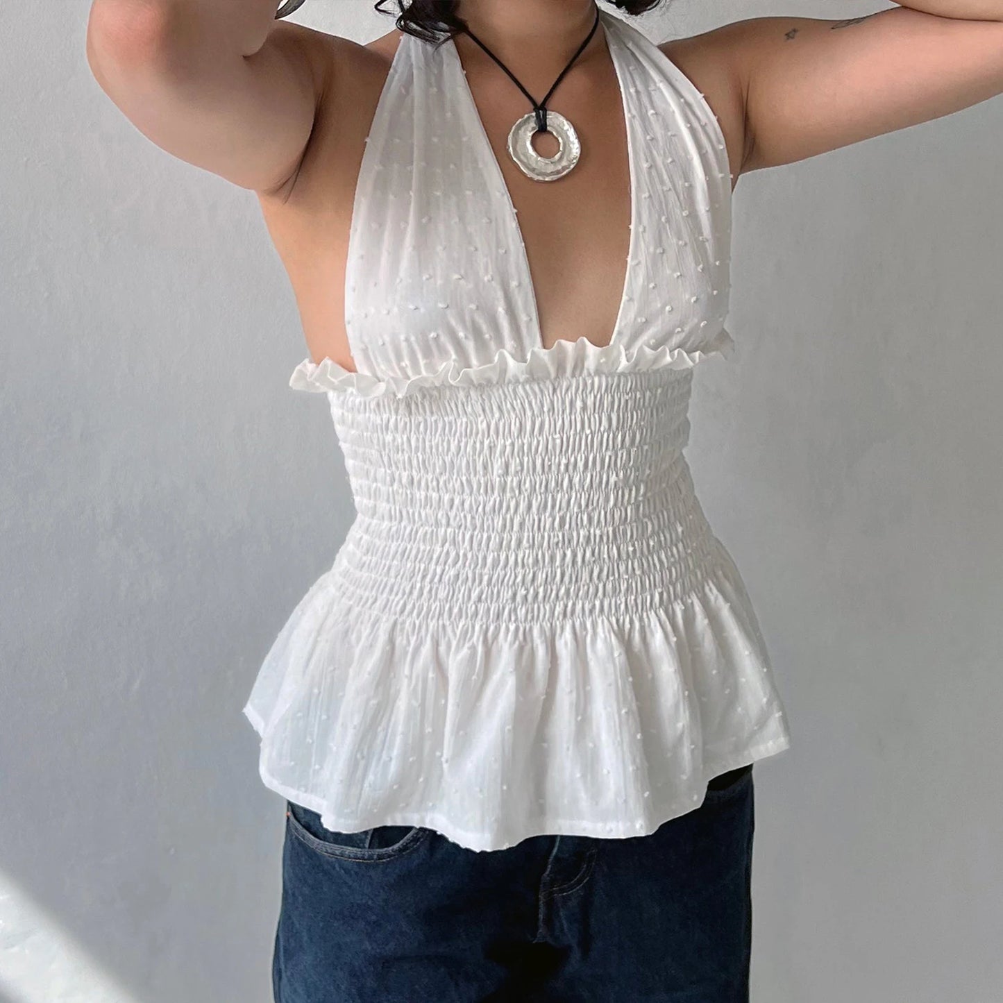 Ruffle Halter Smocked Top