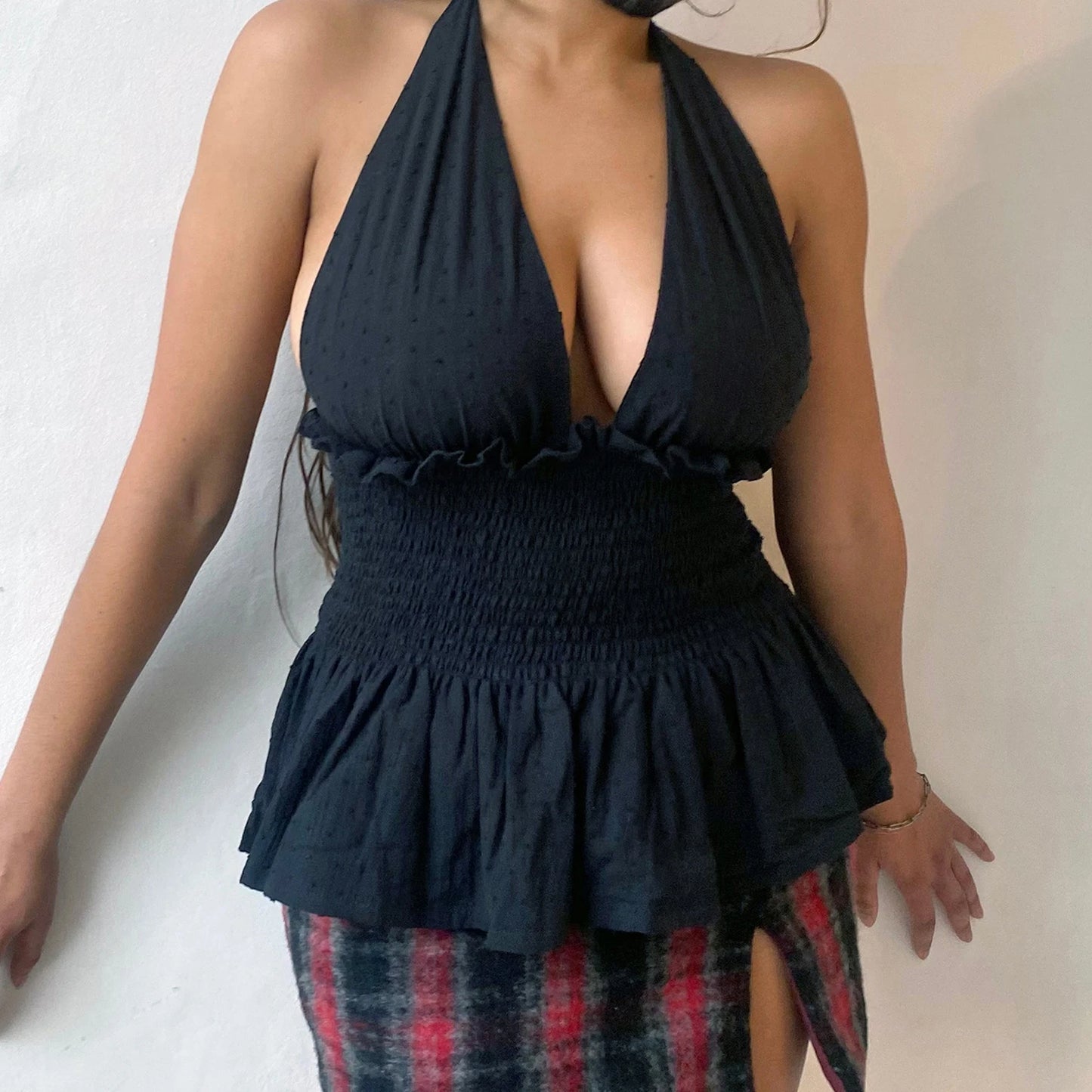Ruffle Halter Smocked Top