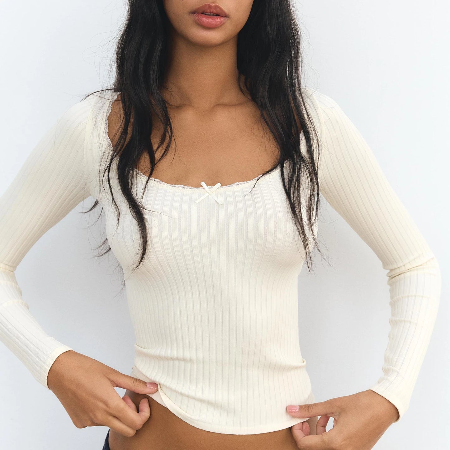 Slim Fit T-shirt Long Sleeve Lace