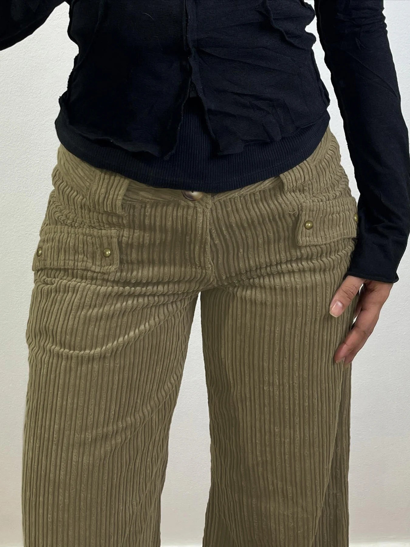Olive Corduroy Cargo Slouch Pants