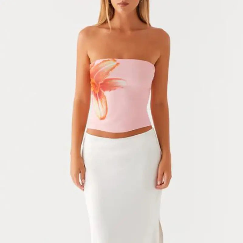 Orchid Bloom Strapless Crop Top