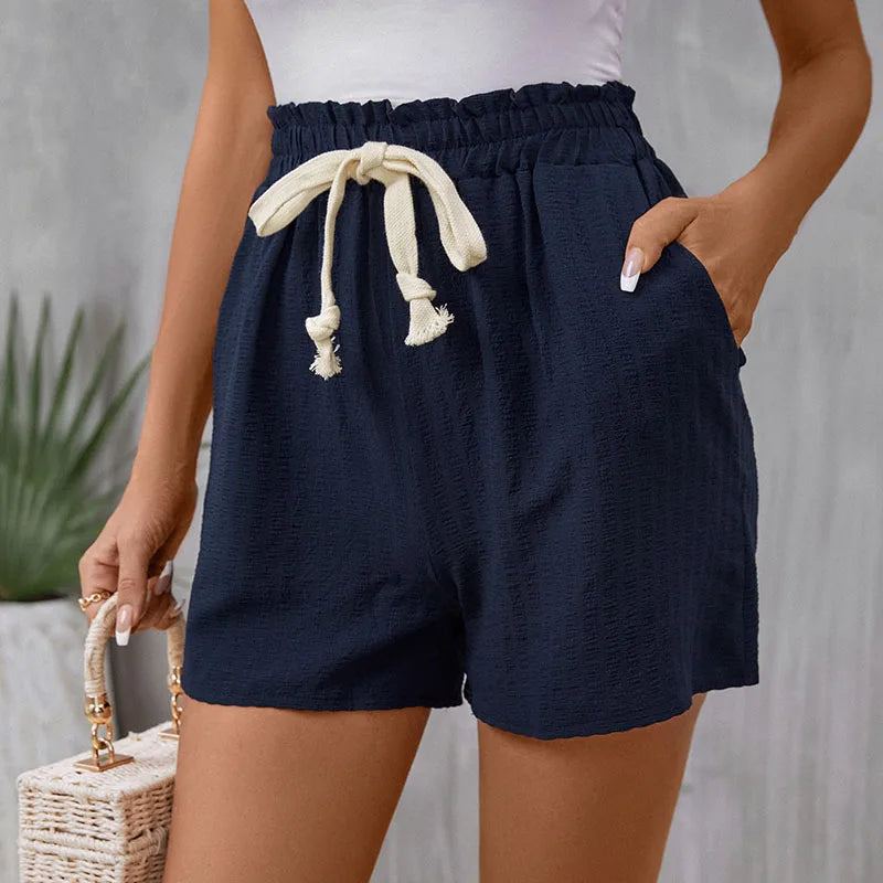 Seaside Linen Tie-Waist Shorts – Midnight Blue