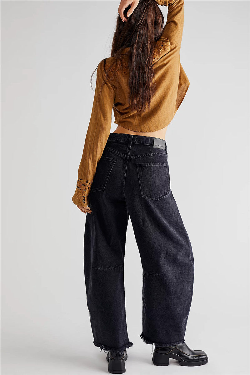 Raw Edge Barrel Fit Jeans