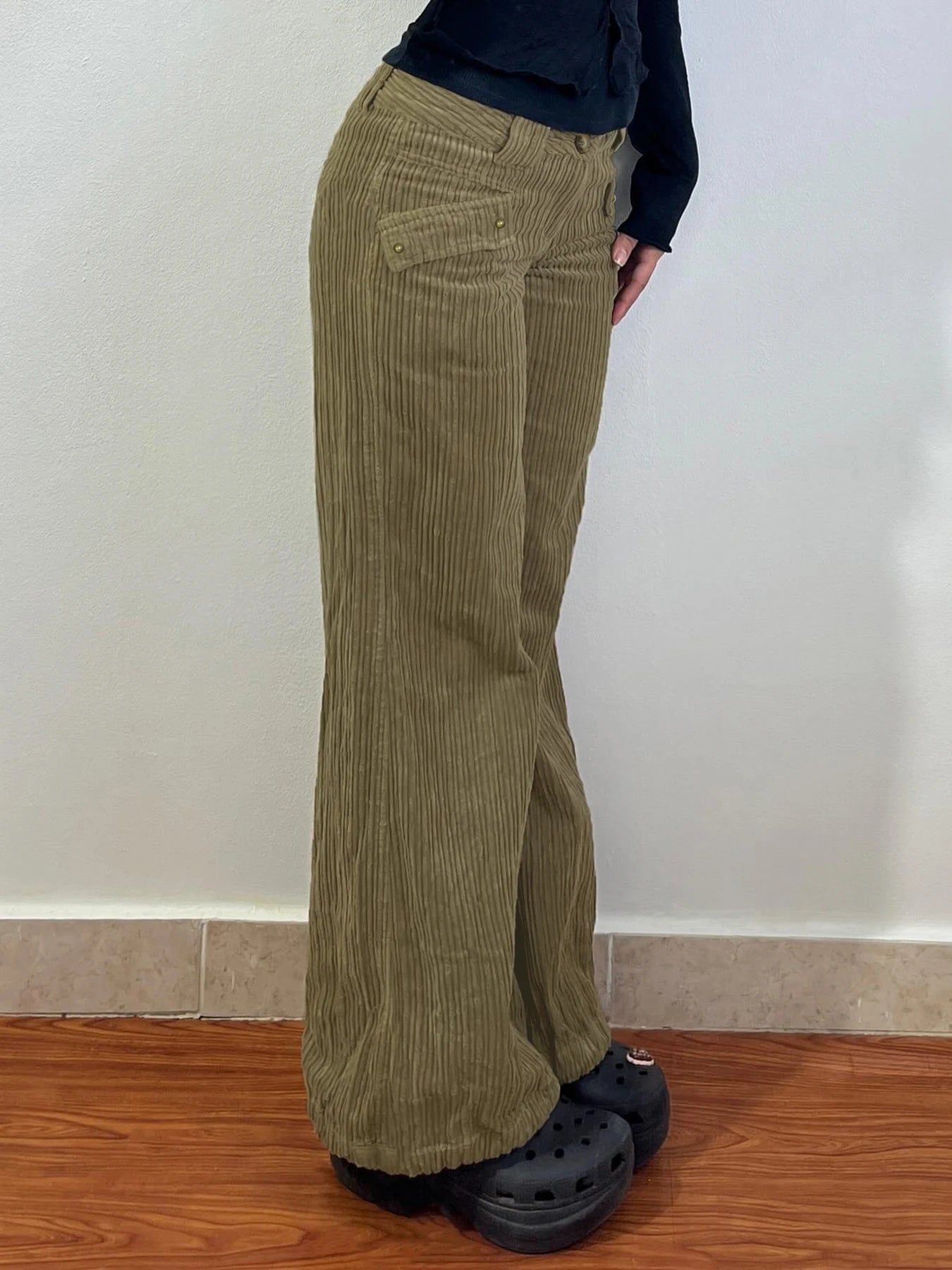Olive Corduroy Cargo Slouch Pants