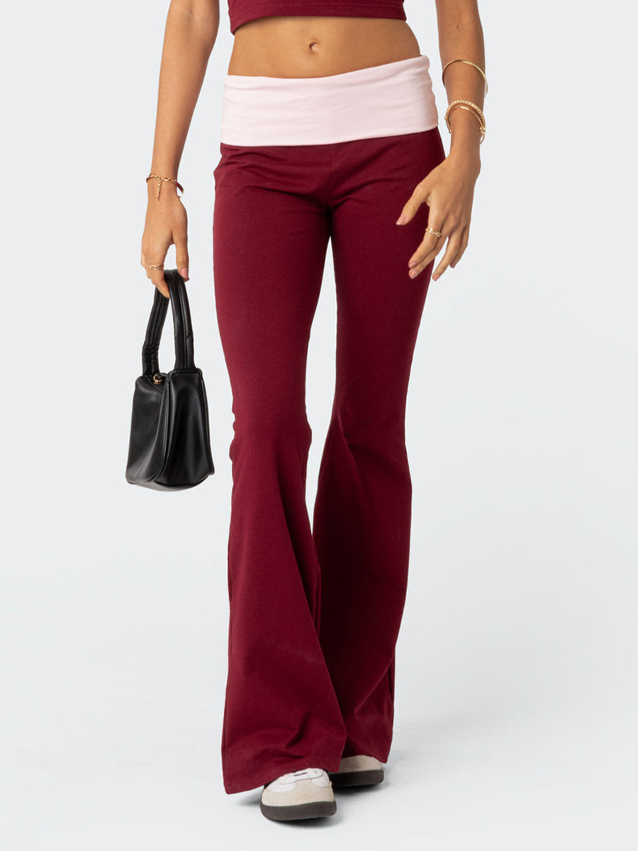 Y2K Contrast Foldover Flare Pants