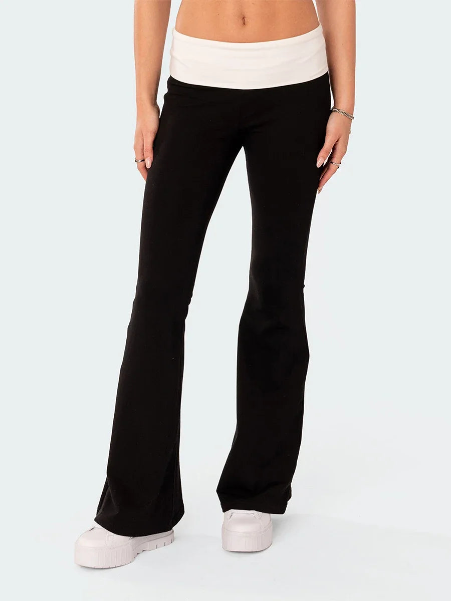 Y2K Contrast Foldover Flare Pants