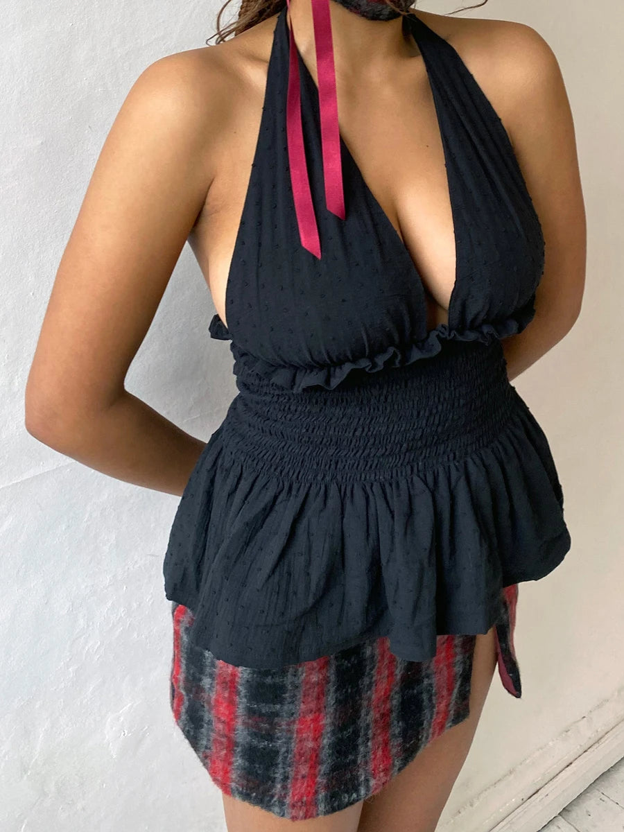 Ruffle Halter Smocked Top