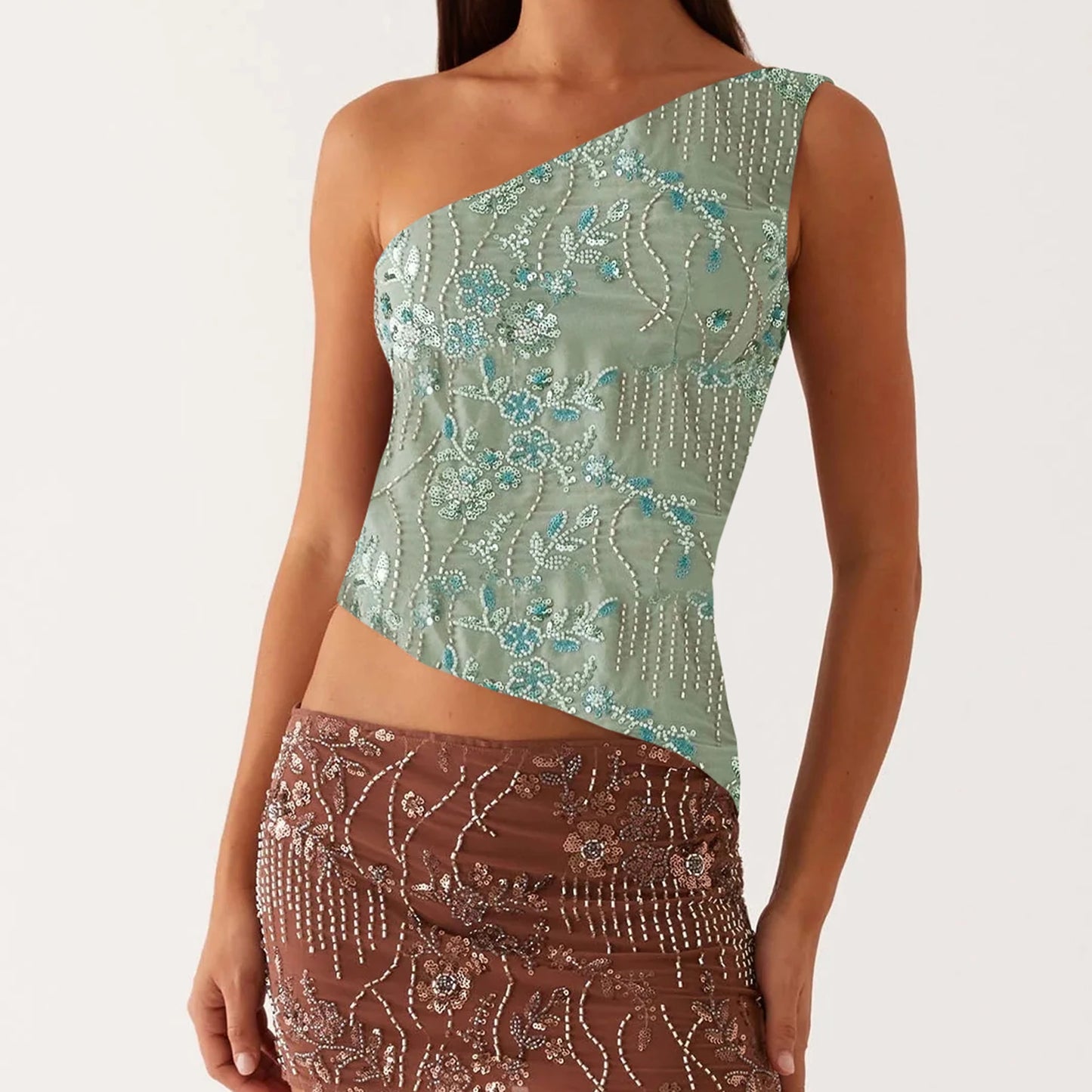 Starlit Sequin One-Shoulder Top