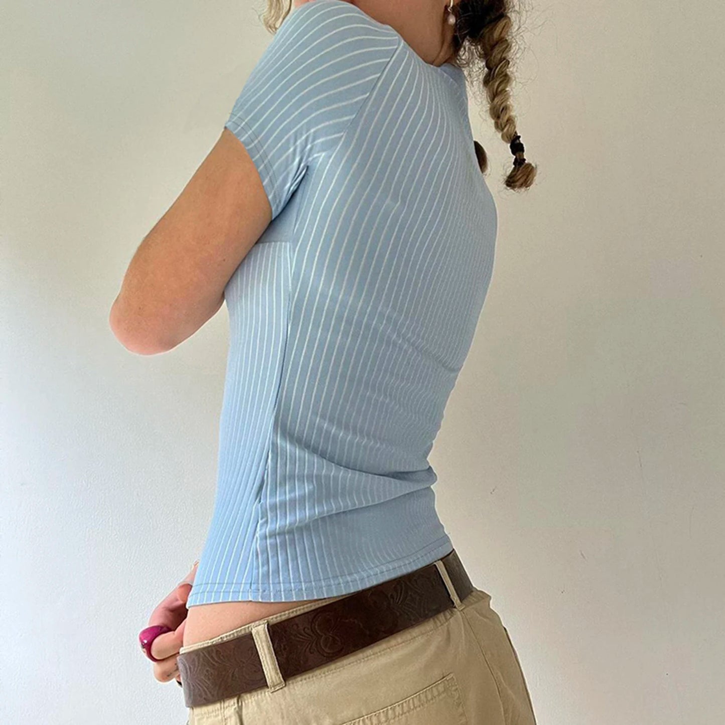 Pinstripe Fitted Collared Tee