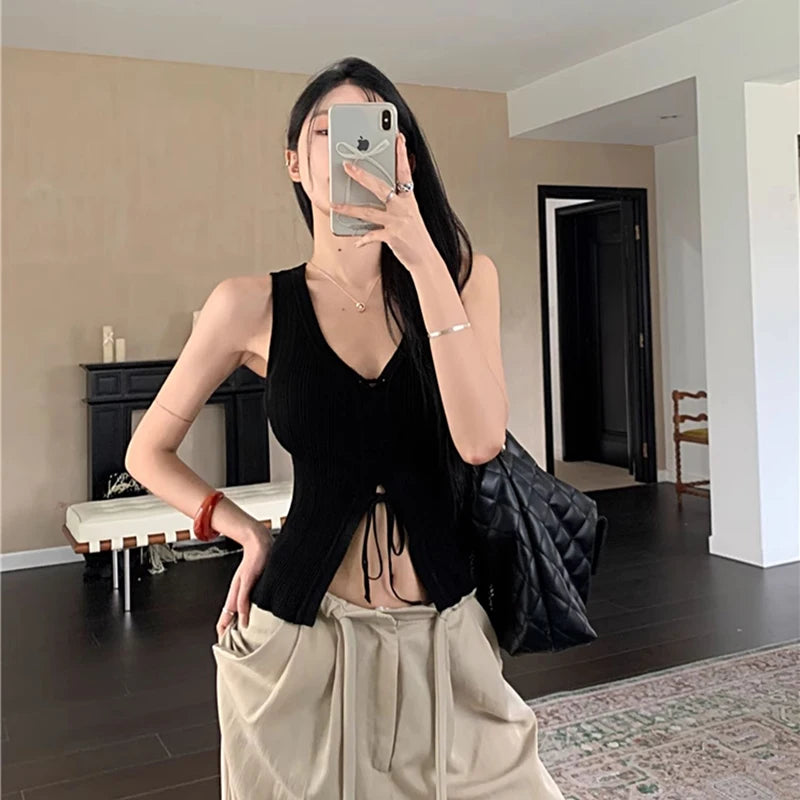 Lace-Up Ribbed Knit Tank