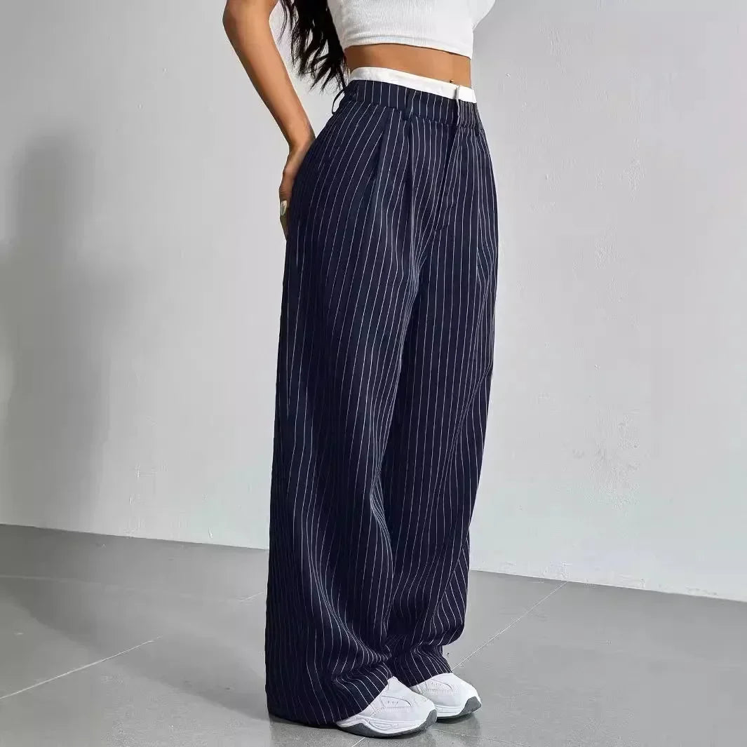 Pinstripe Wide-Leg Trousers