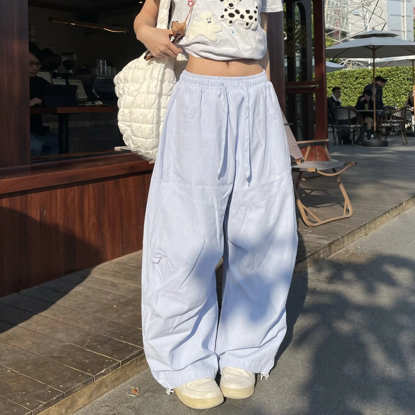 Soft Stripe Drawstring Trousers