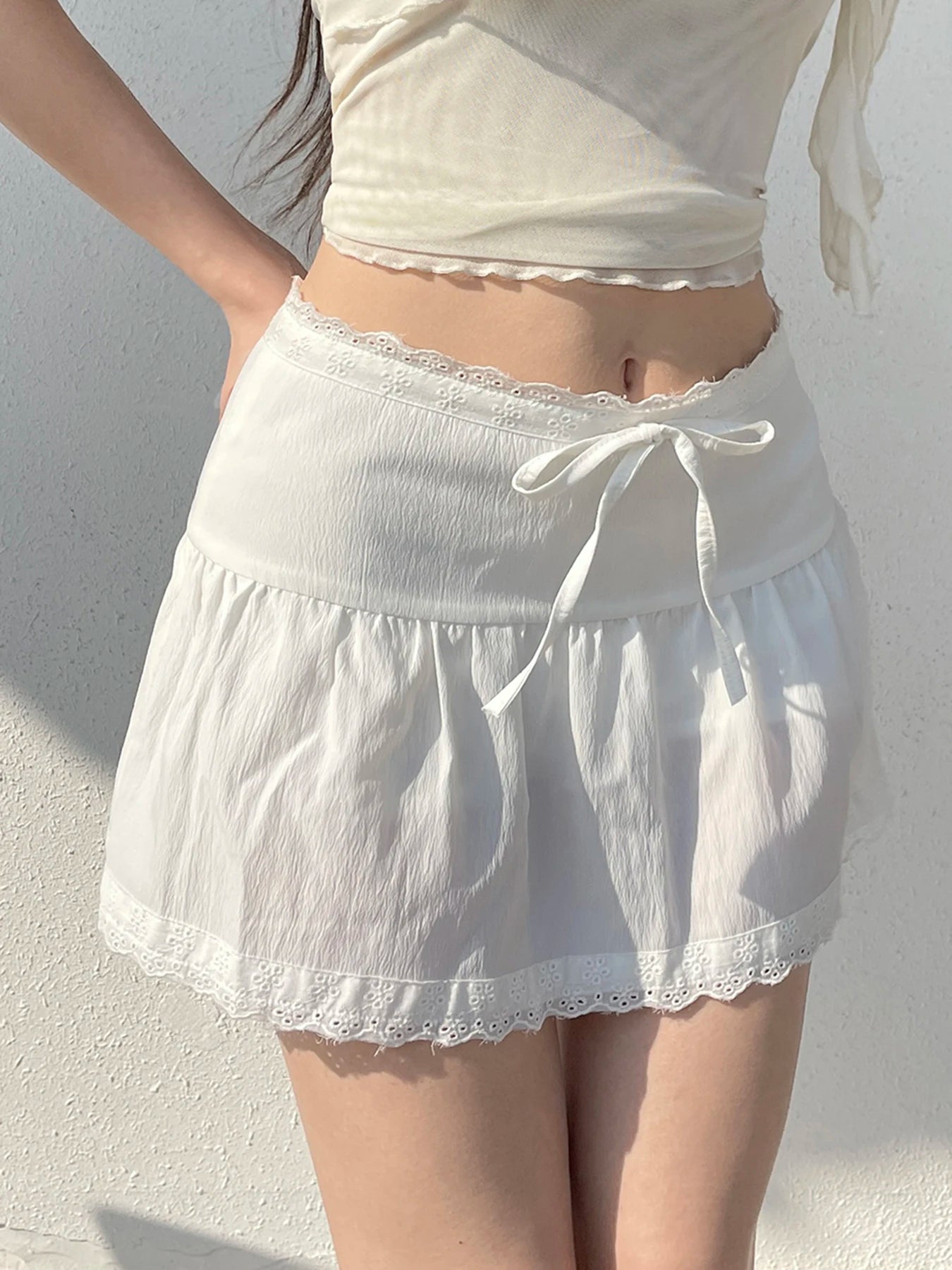 Lace Trim White Babydoll Skirt