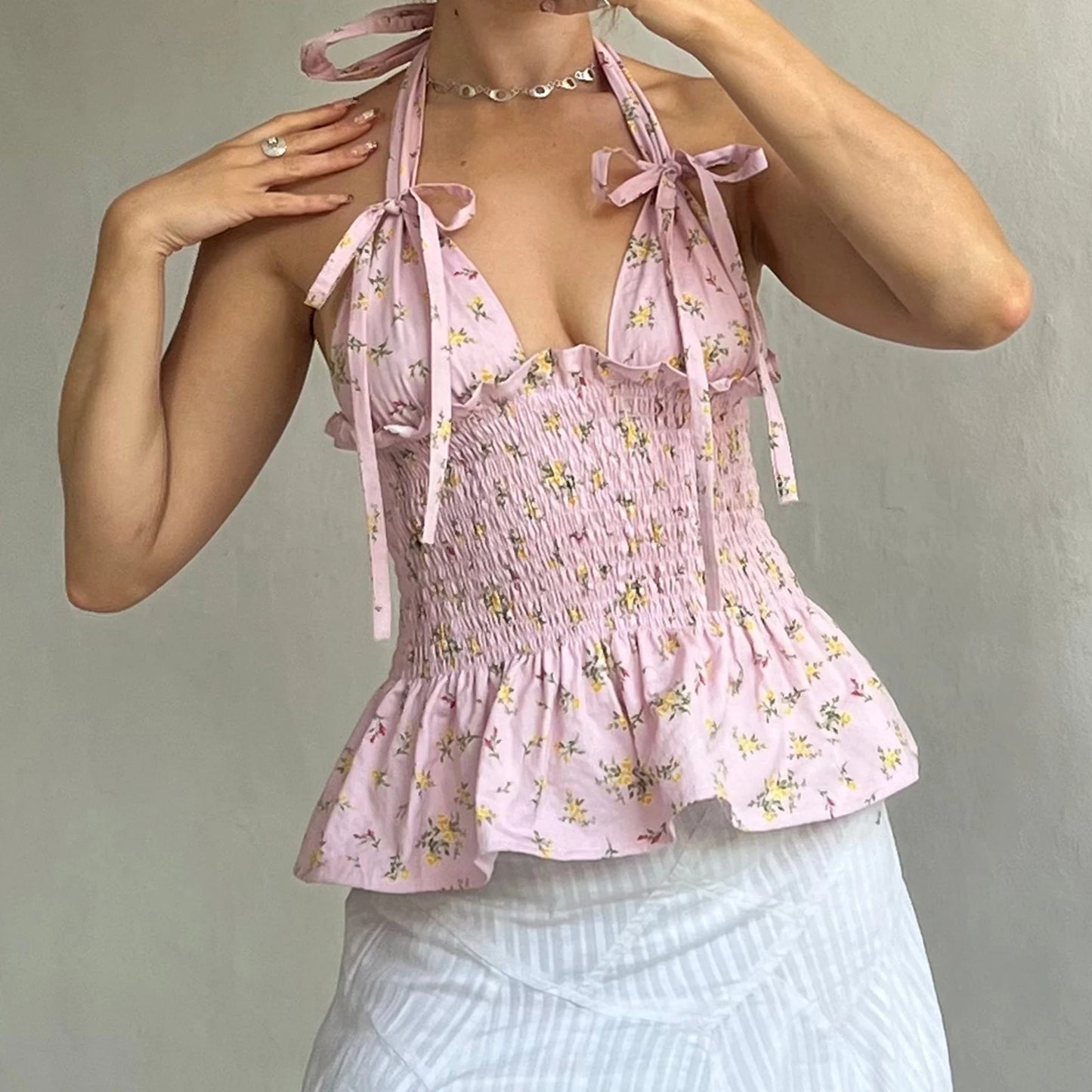 Ruffle Halter Smocked Top