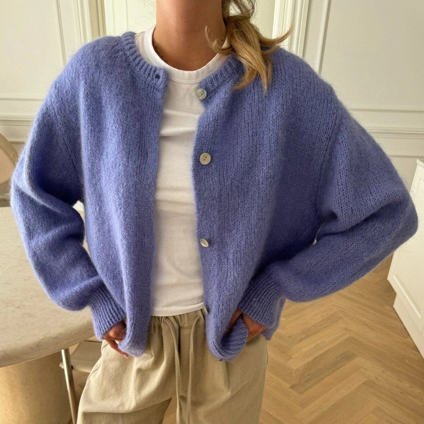 Fuzzy Knit Drop Shoulder Cardi