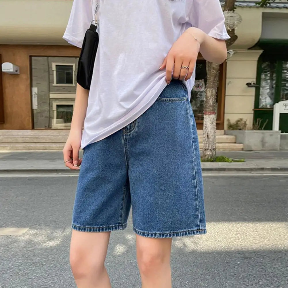 Vintage Wash Knee-Length Denim Shorts