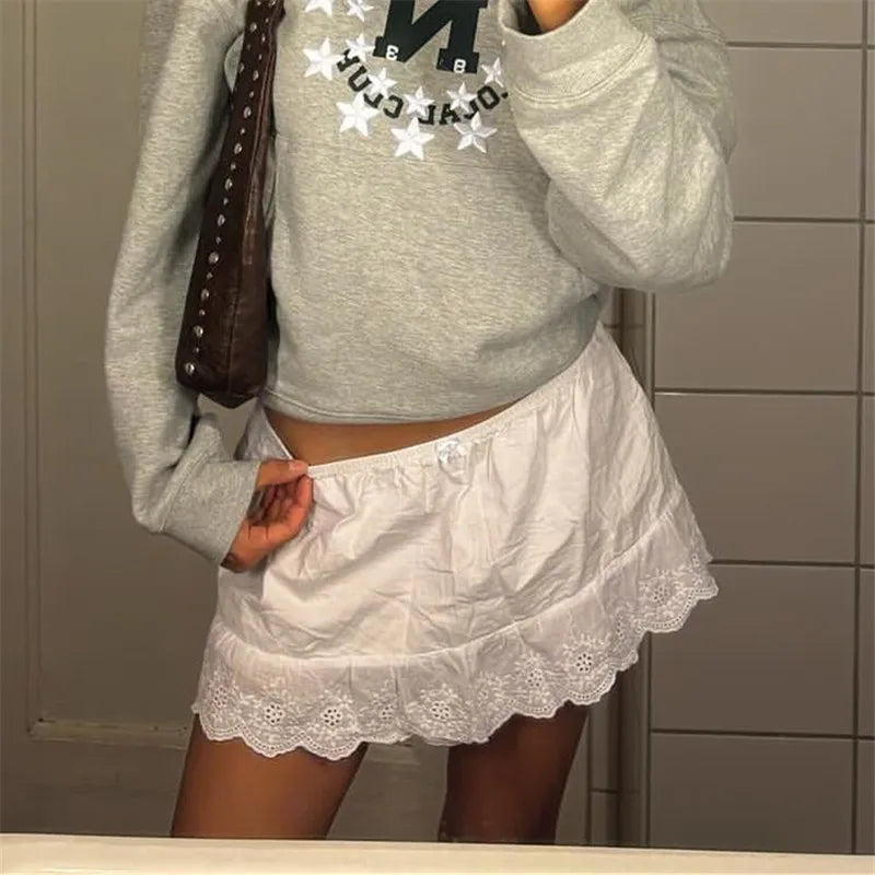 Boho Eyelet Ruffle Mini Skirt