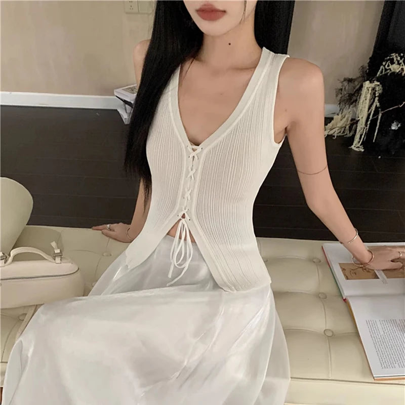 Lace-Up Ribbed Knit Tank