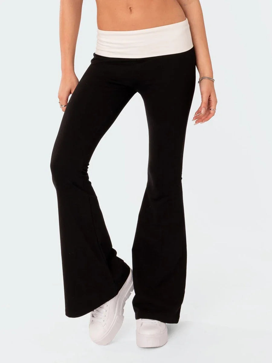 Y2K Contrast Foldover Flare Pants