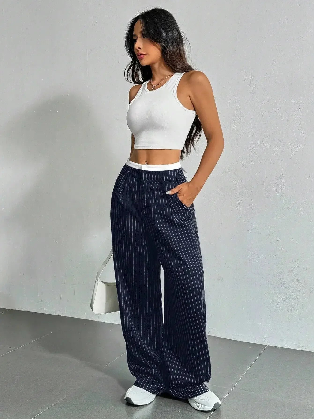 Pinstripe Wide-Leg Trousers