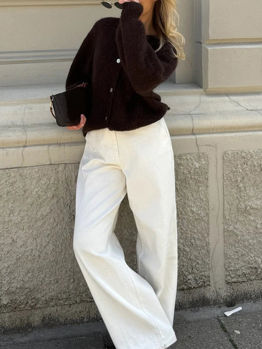 Fuzzy Knit Drop Shoulder Cardi