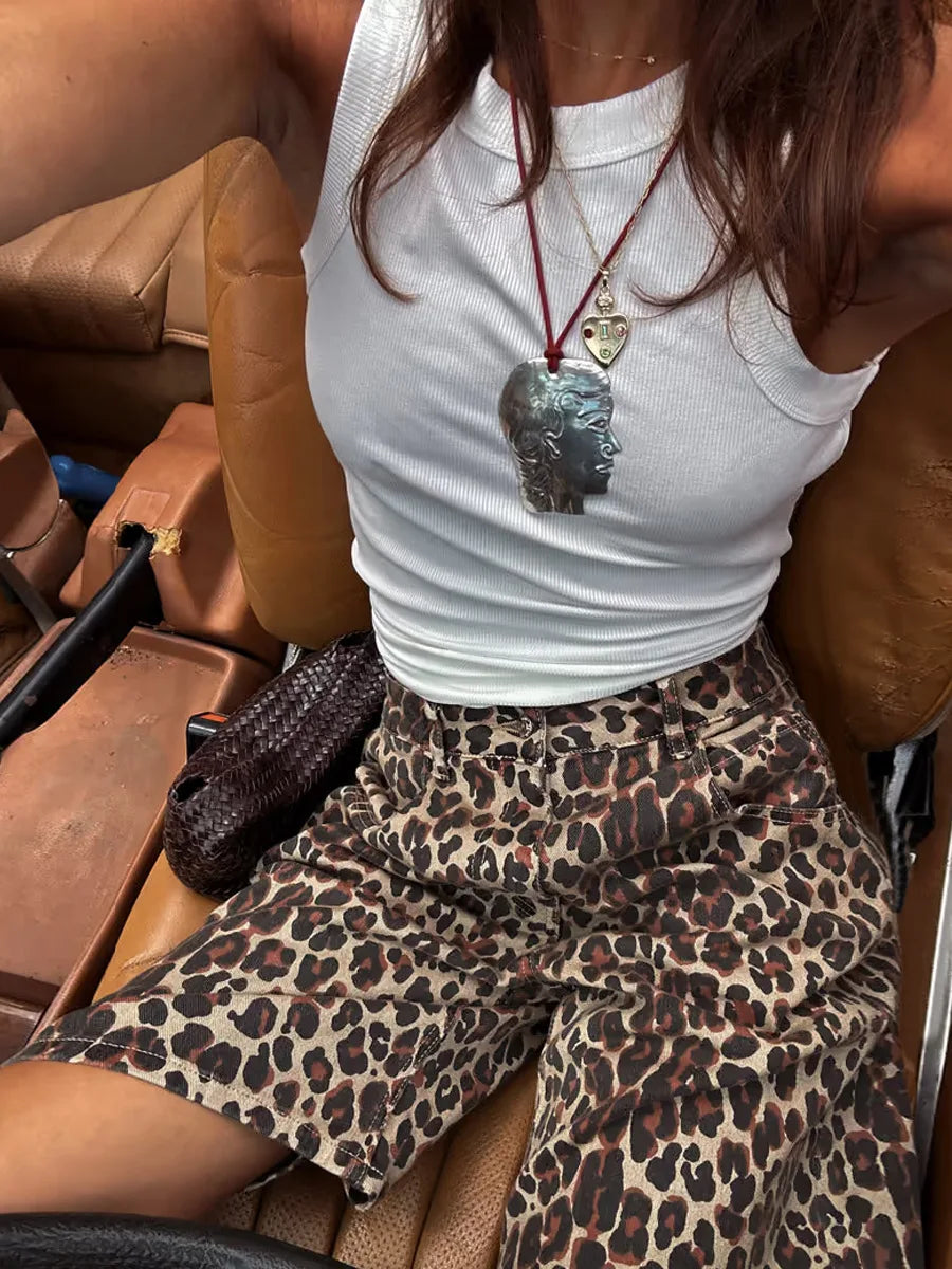 Leopard Print Knee-Length Shorts