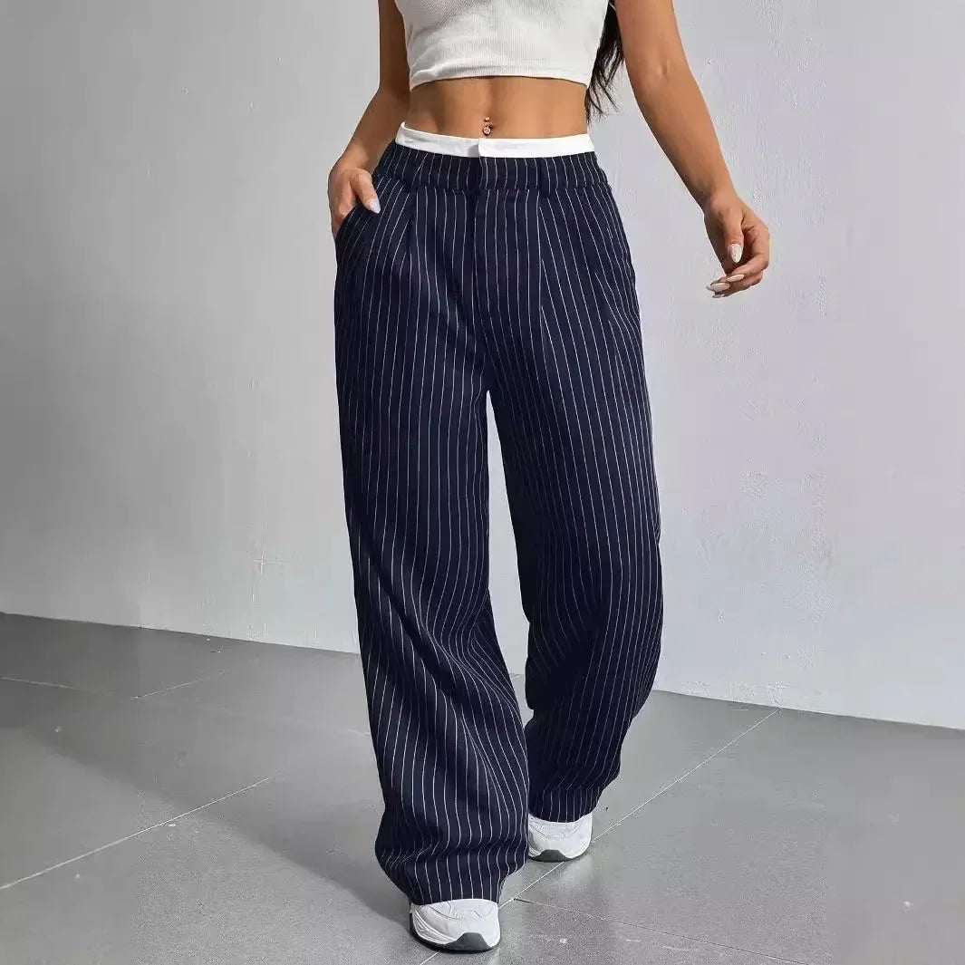 Pinstripe Wide-Leg Trousers