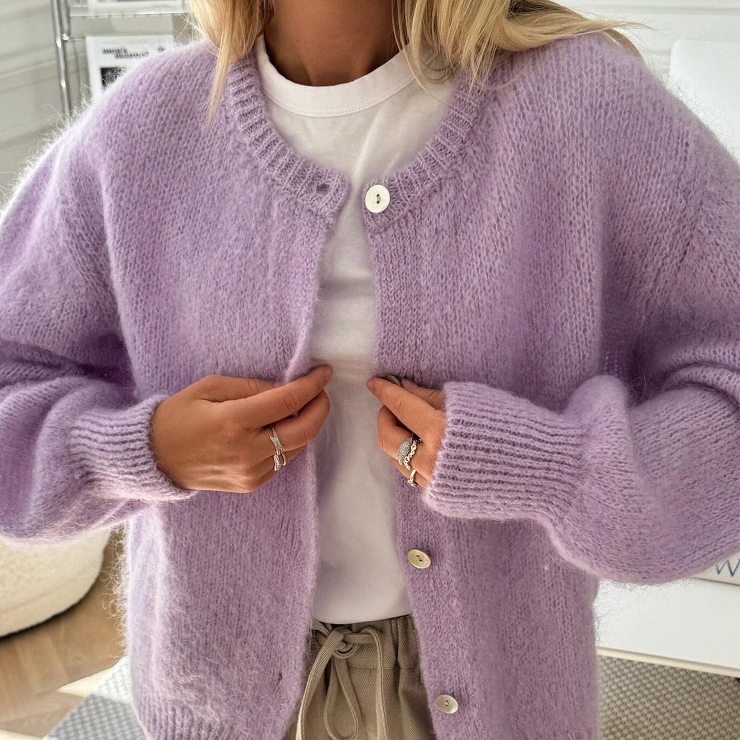 Fuzzy Knit Drop Shoulder Cardi