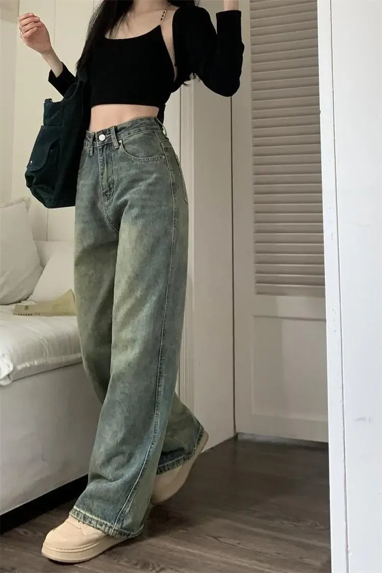 Faded Olive Straight-Leg Jeans