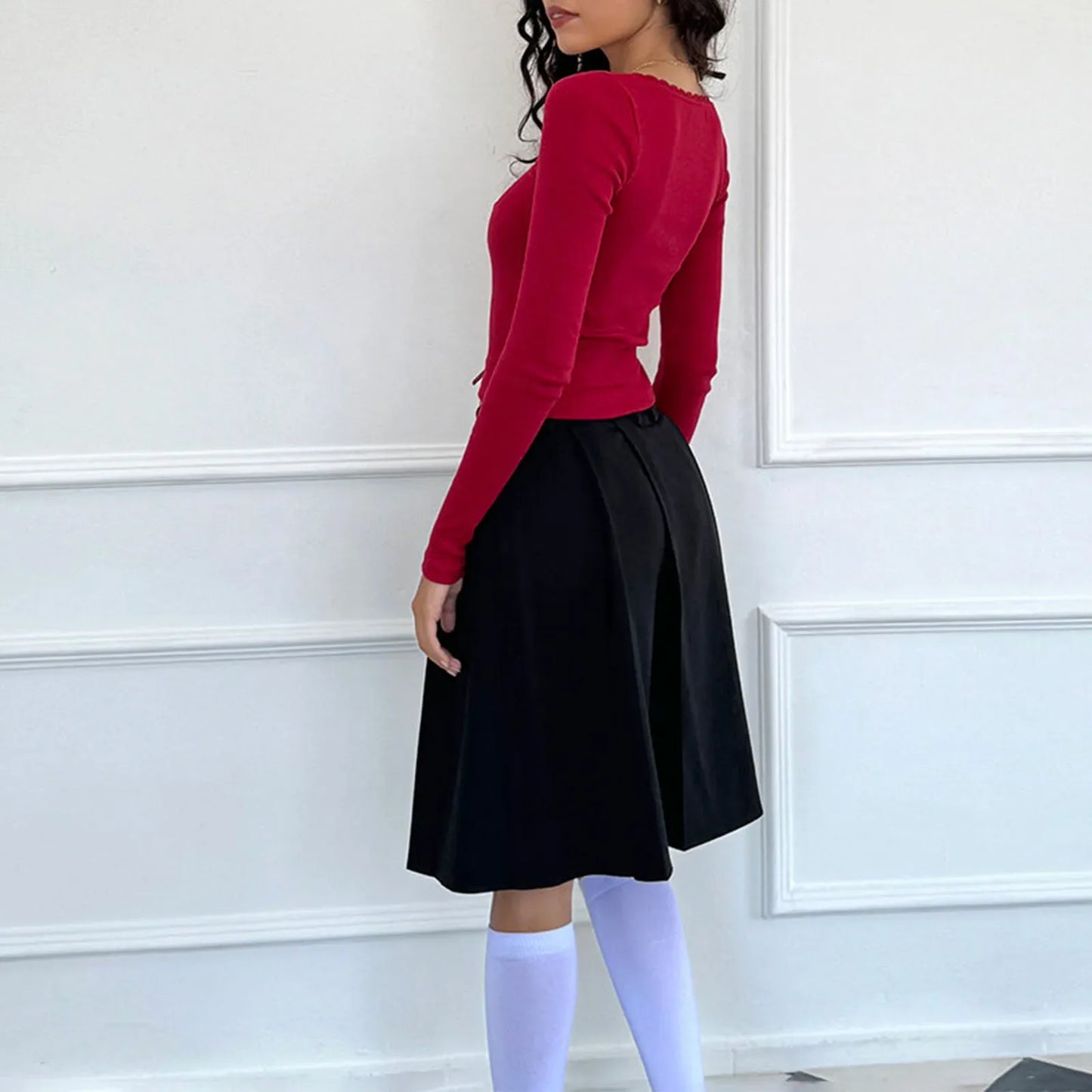 Y2K Vintage Long Sleeve Lace Trim Fall Top