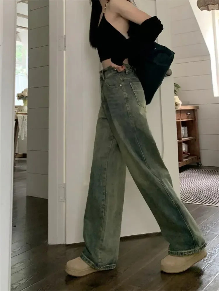 Faded Olive Straight-Leg Jeans