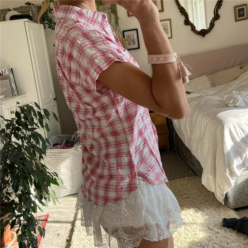 Retro Plaid Cropped Shirt