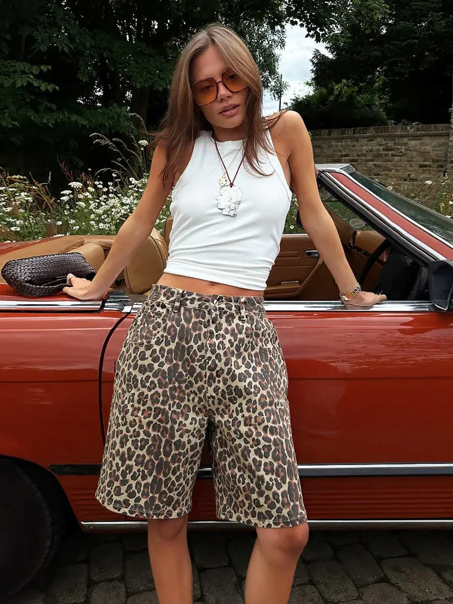 Leopard Print Knee-Length Shorts