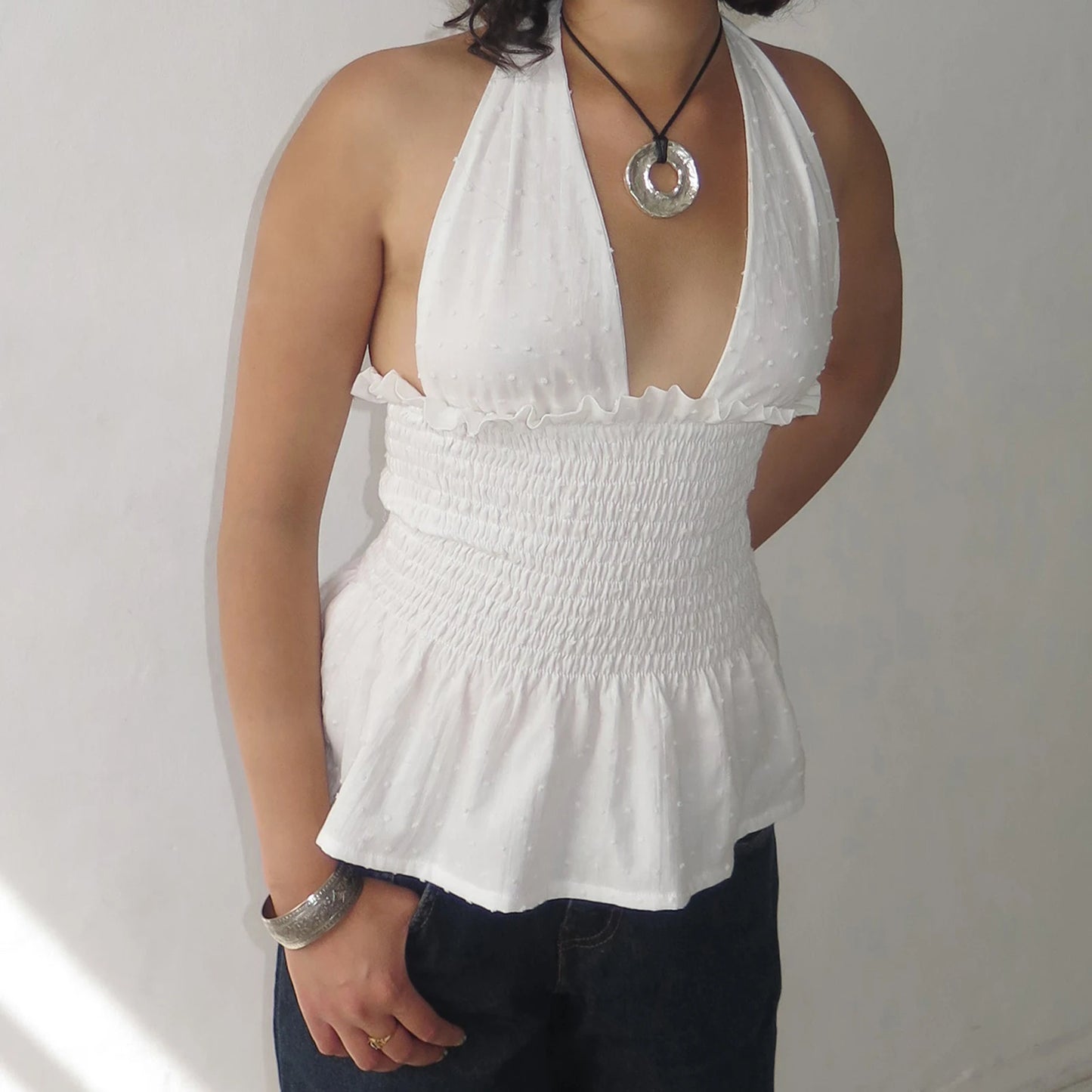 Ruffle Halter Smocked Top