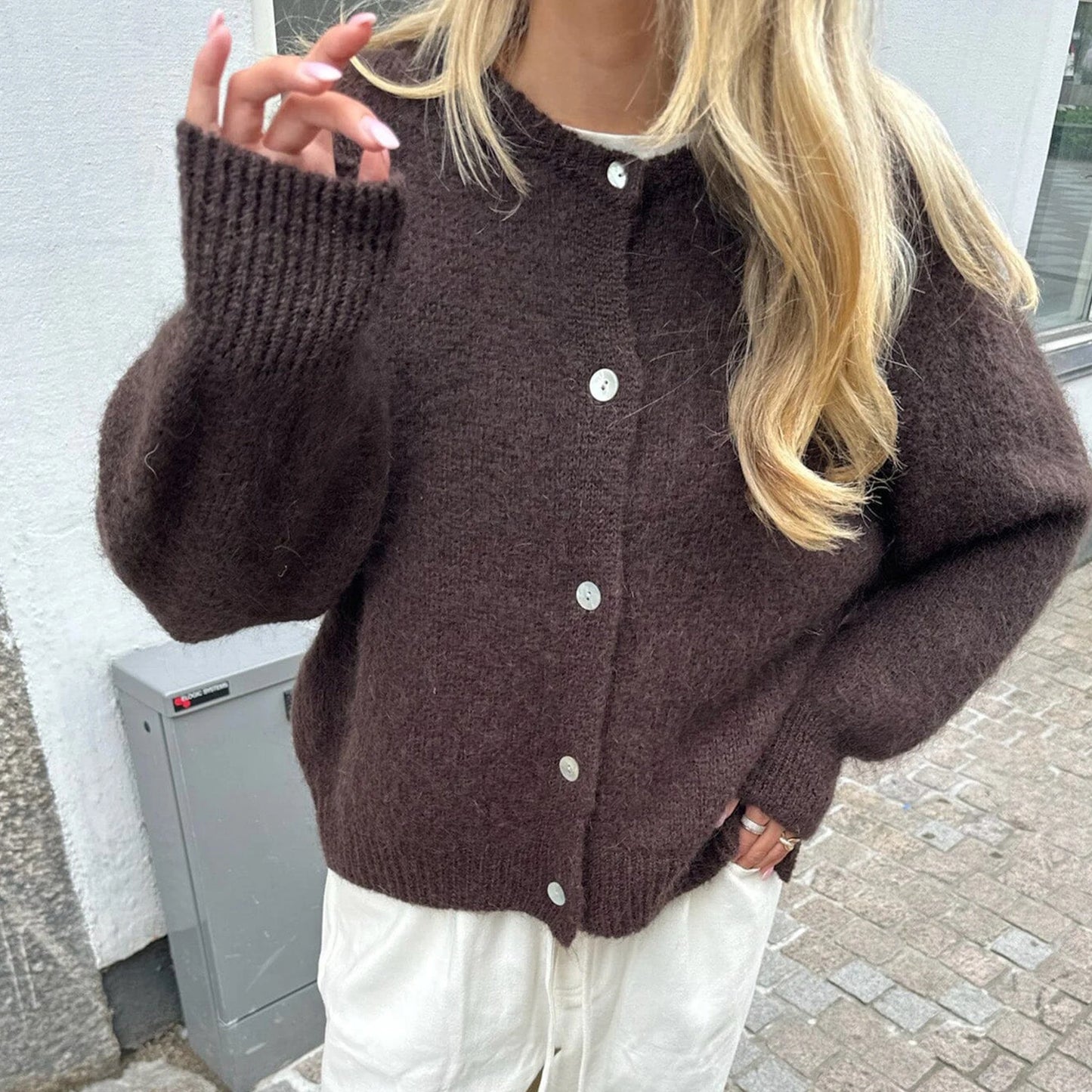 Fuzzy Knit Drop Shoulder Cardi