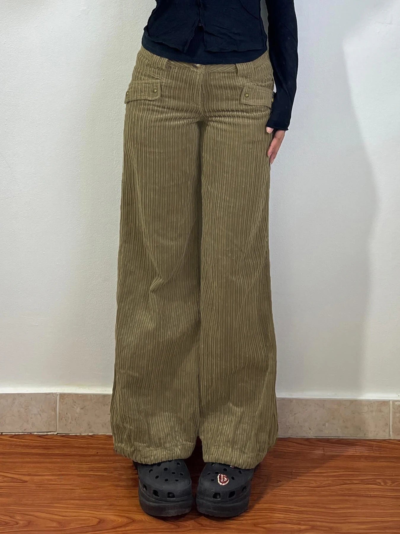 Olive Corduroy Cargo Slouch Pants