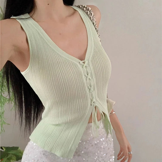 Lace-Up Ribbed Knit Tank