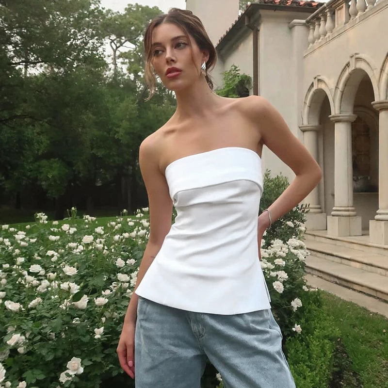 Sleek Strapless Peplum Top