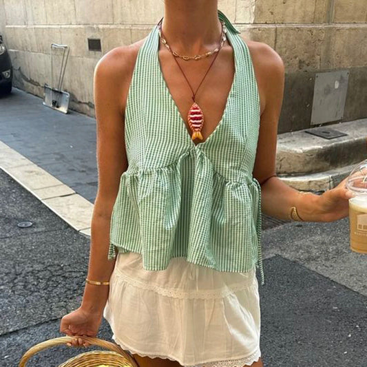 Gingham Ruffle Halter Top Summer