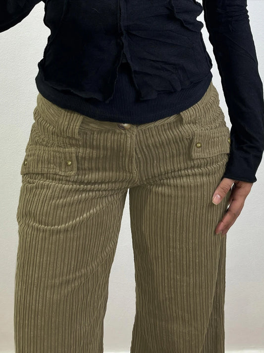 Olive Corduroy Cargo Slouch Pants