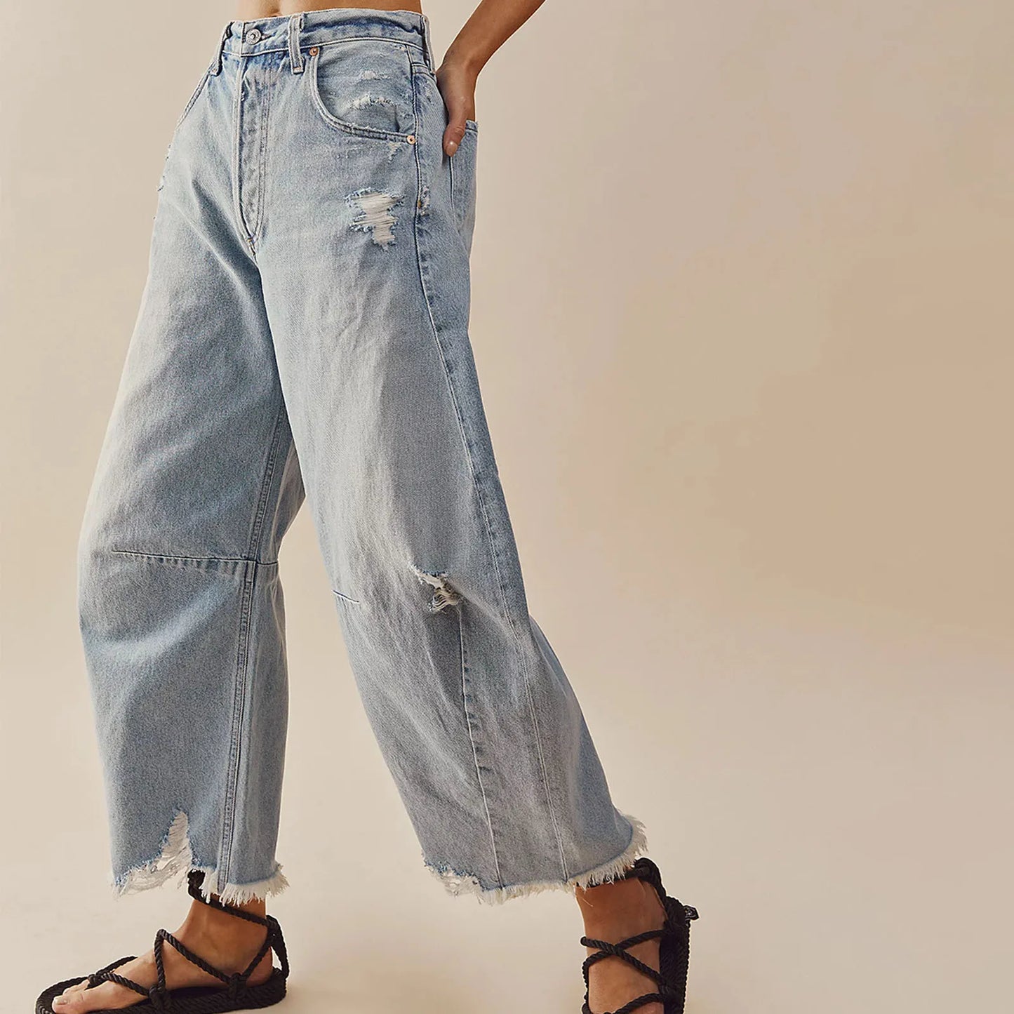 Raw Edge Barrel Fit Jeans