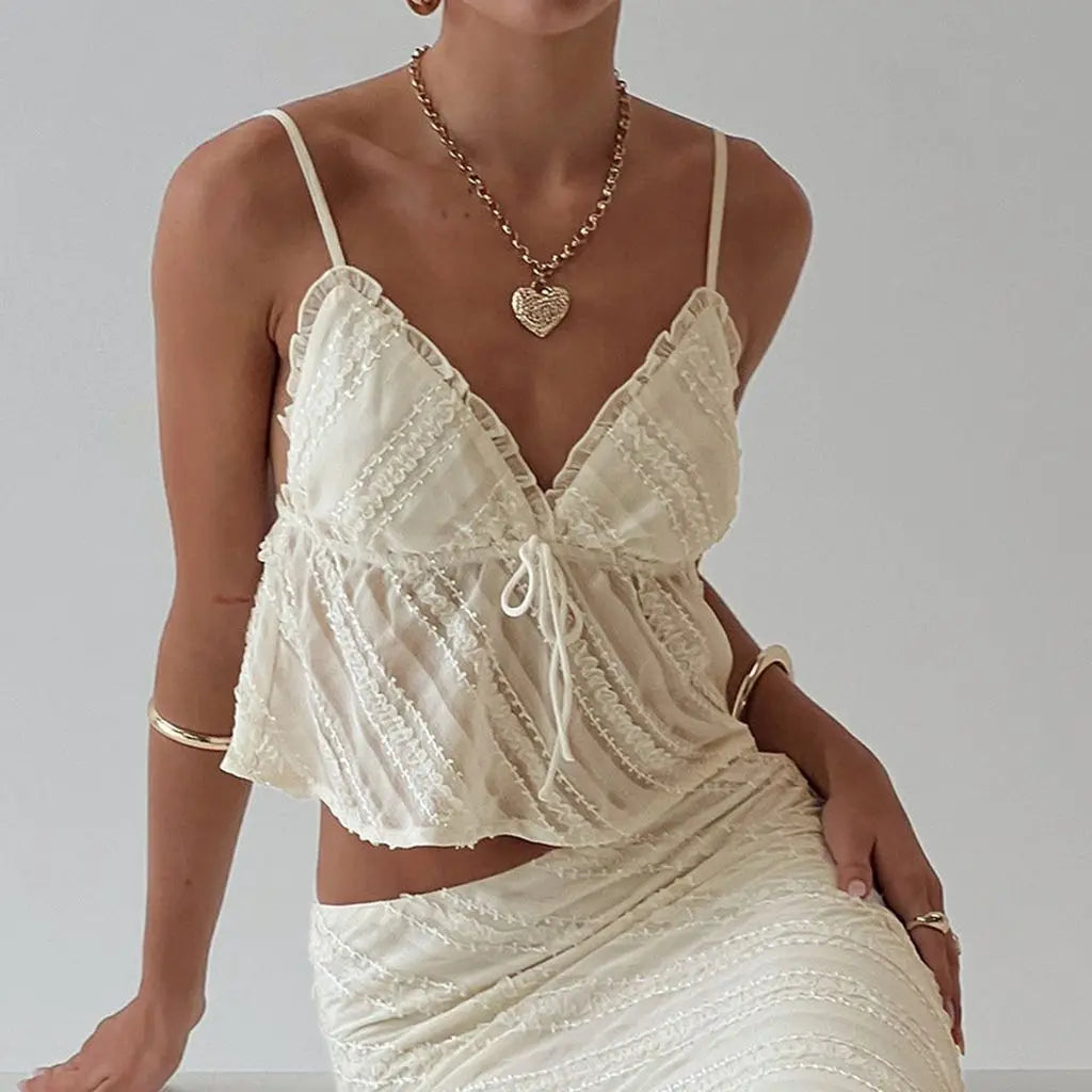 Sheer Ruffle Tie Cami – Y2K Backless Summer Vest Top