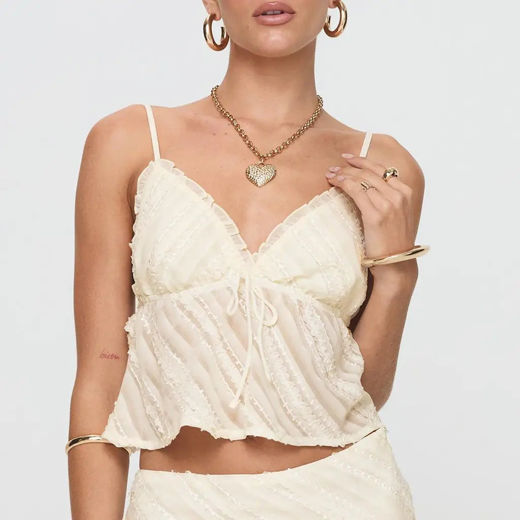 Sheer Ruffle Tie Cami – Y2K Backless Summer Vest Top