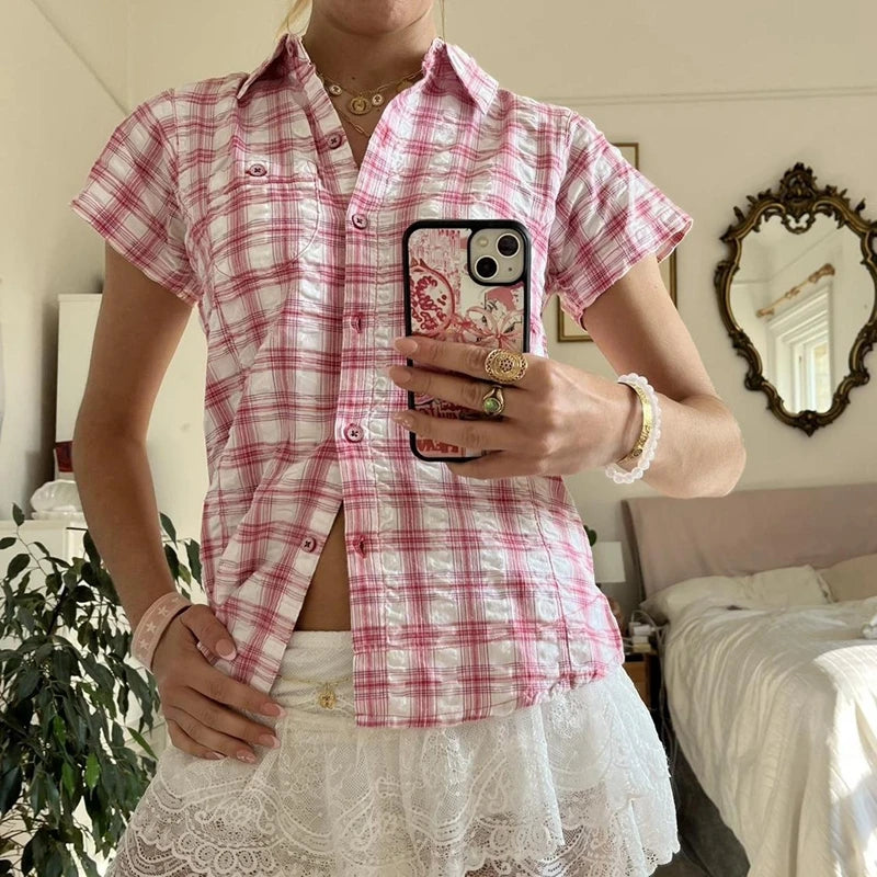 Retro Plaid Cropped Shirt