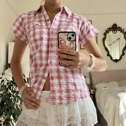 Retro Plaid Cropped Shirt