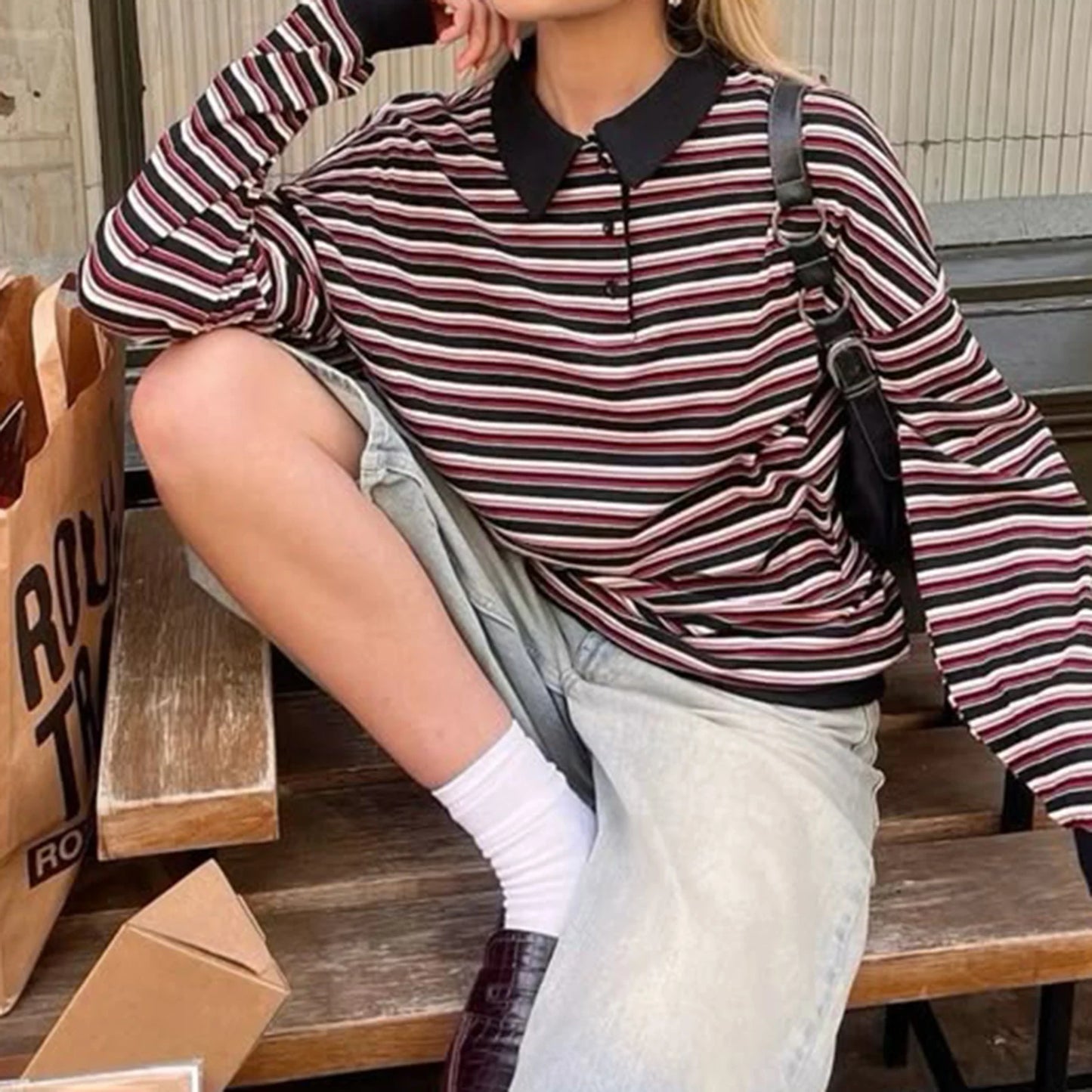 Retro Stripe Polo Pullover