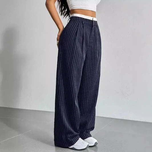 Pinstripe Wide-Leg Trousers