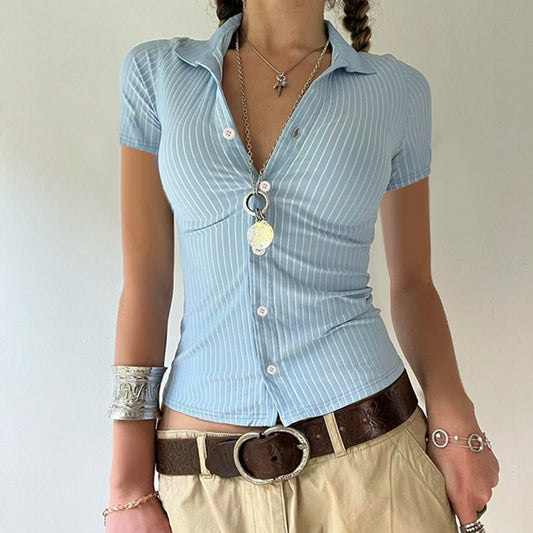 Pinstripe Fitted Collared Tee