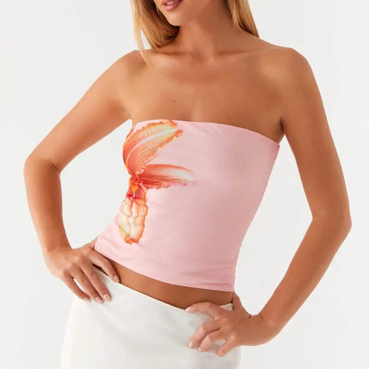Orchid Bloom Strapless Crop Top