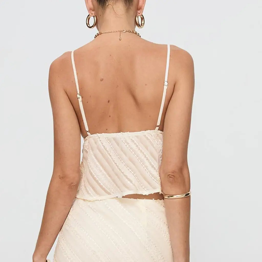 Sheer Ruffle Tie Cami – Y2K Backless Summer Vest Top